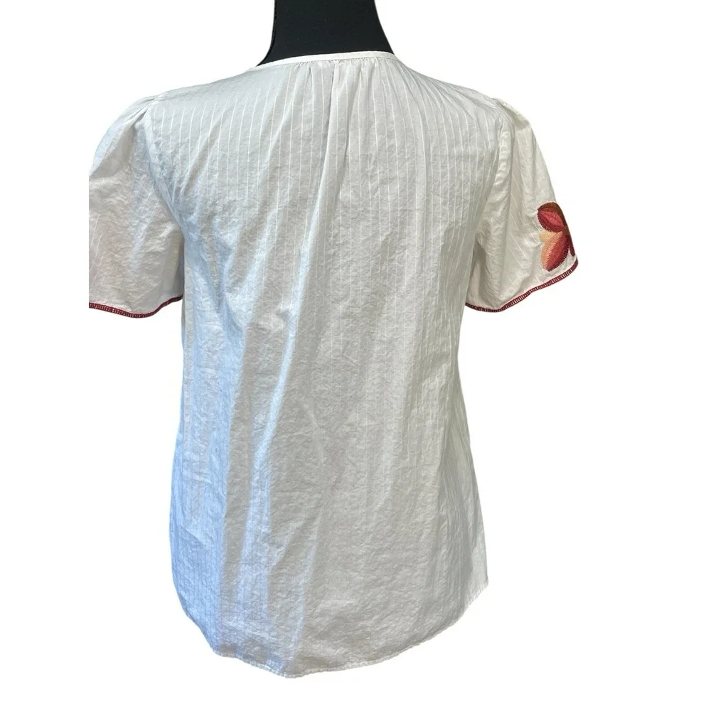 Madewell White Pink Burgundy Floral Embroidered Boho Blouse Top Size XS - Picture 3 of 12